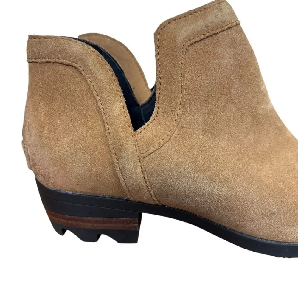 Sorel Lolla Cut Out Bootie Ankle Boots Beige Suede Leather Shoes Womens sz 7.5